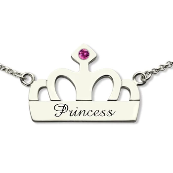 

Wholesale Crown Name Necklace Silver Engraved Crown Necklace with Birthstone My Little Girls Princess Necklace Name Jewelry