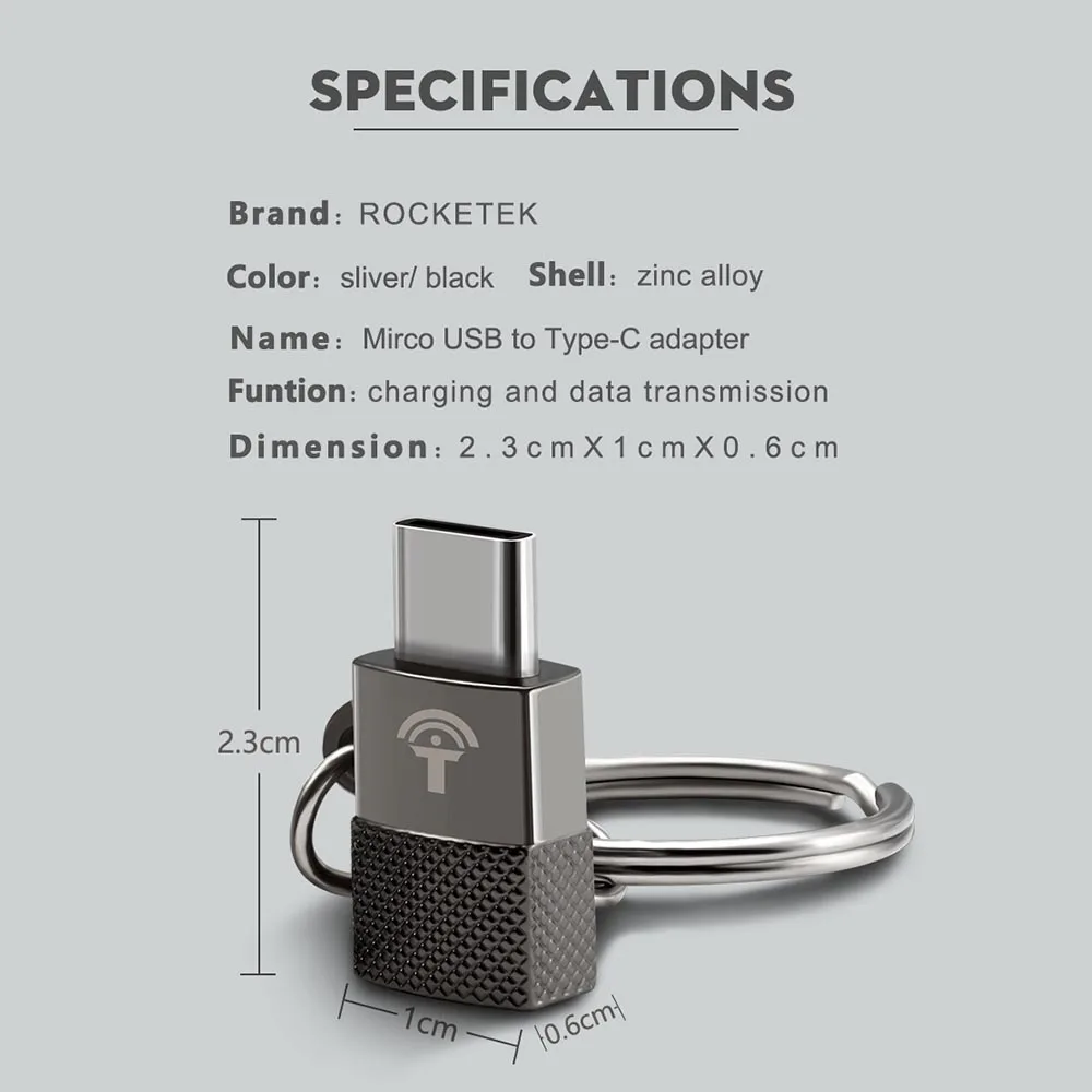 Rocketek Micro USB к type c OTG адаптер алюминиевый телефон type-c аксессуары мужской разъем для Xiaomi OnePlus LG Nexus 5X6 P