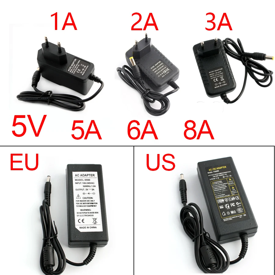 

5V Power Supply 5V3A Adapter 5V 1A 2A 3A 5A Universal Power Adapters 5.5MM*2.5MM EU US 5 V Volt Charger Adaptor for Led strip