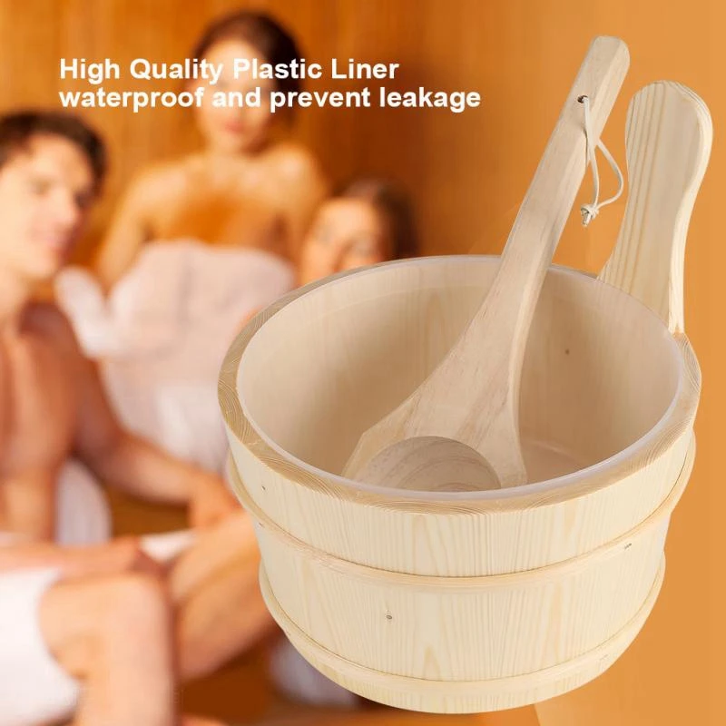 Promotion! Bathroom Natural Wooden Bucket+ Ladle Set For Sauna Spa Bathroom Accessories