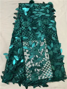 

African net lace fabric With Sequins 2018 green Sequins fabric High quality Nigeria tulle sequins lace fabric for party