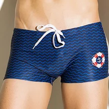 Мужские шорты для плавания с якорем в синюю полоску, сексуальная одежда для купания, спортивные шорты с завязками, купальный костюм для бассейна