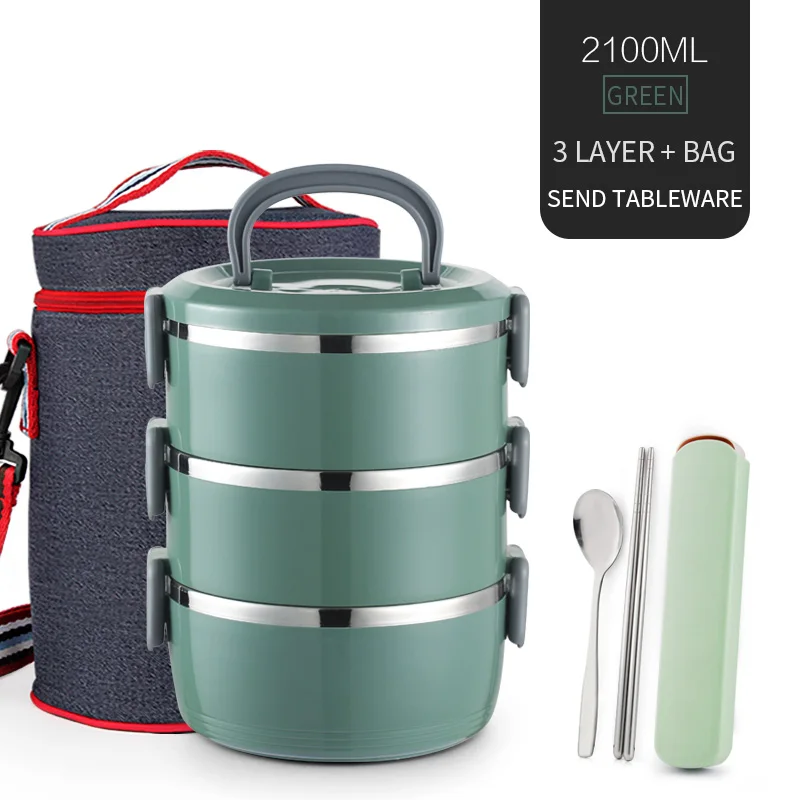 3 Layer Set Green WORTHBUY японский тепловой Ланч-бокс для детей из нержавеющей стали контейнер для еды герметичный Bento box Детская школьная коробка для еды - Цвет: 3 Layer Set Green