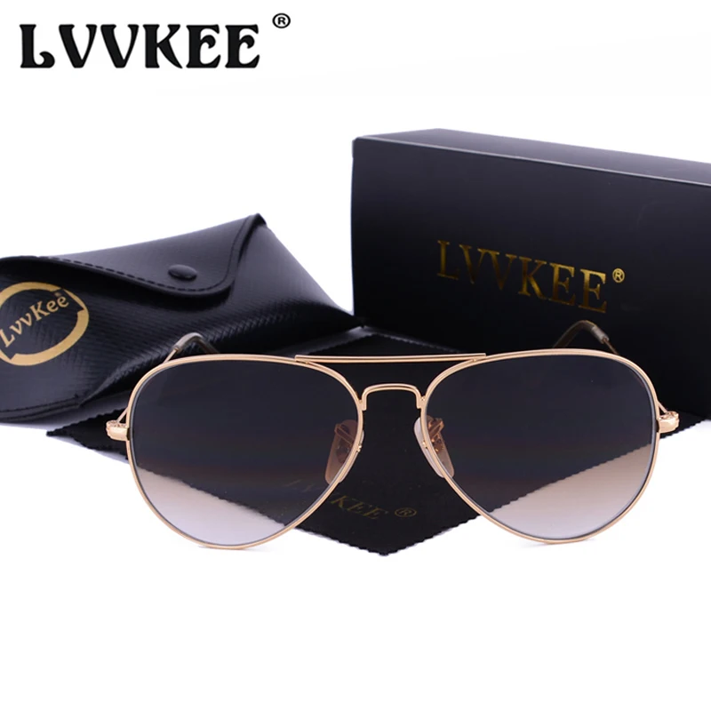 Горячее предложение LVVKEE, фирменное классическое градиентное солнцезащитные очки для вождения, мужские/женские, 58 мм, закаленное стекло, линза, солнцезащитные очки, es UV400 Oculos, чехол