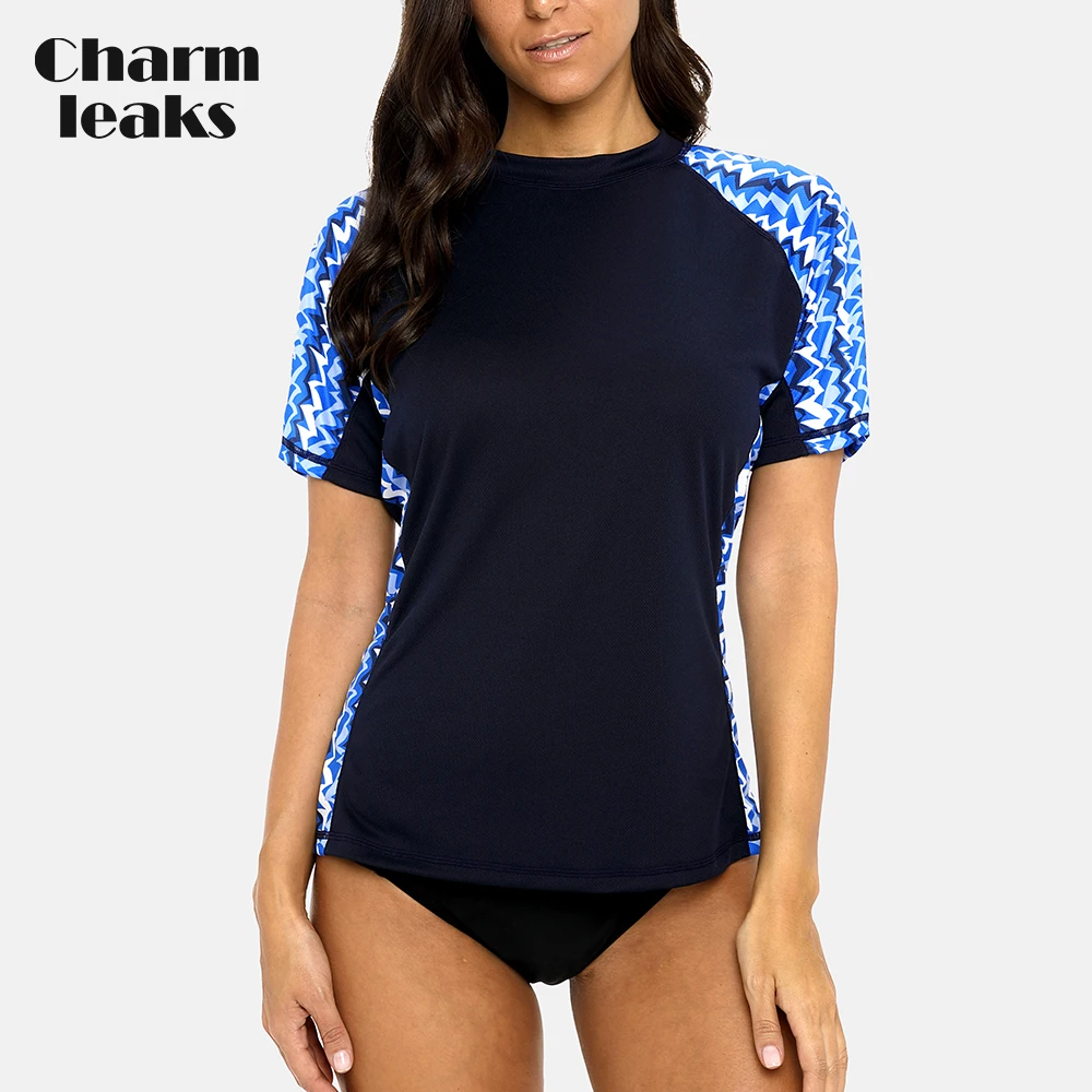 Charmleaks النساء قصيرة الأكمام Rashguard الرجعية زهرة طباعة التجفيف السريع قميص تصفح أعلى طفح الحرس UPF50 + المشي قمصان Charmleaks النساء قصيرة الأكمام Rashguard الرجعية زهرة طباعة التجفيف السريع قميص تصفح أعلى طفح الحرس UPF50 + المشي قمصان