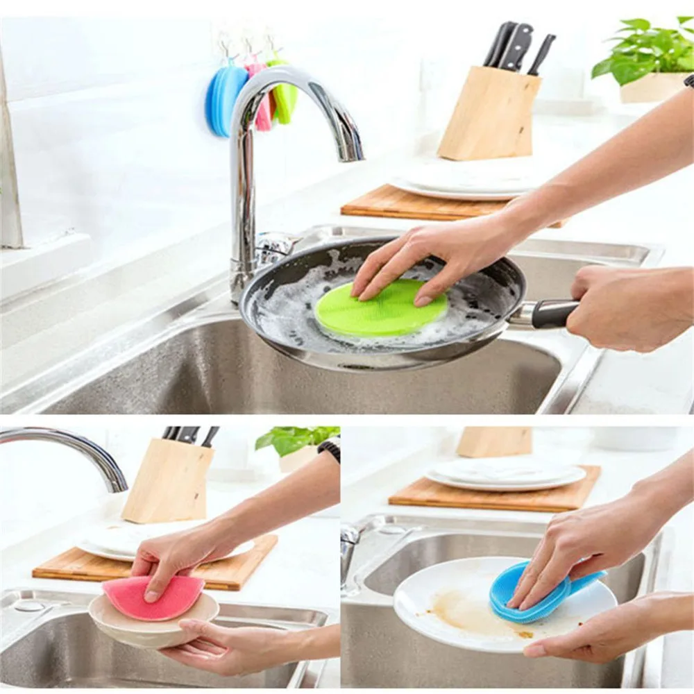 3 Colos Silicone Dish Washing Sponge Scrubbers Vegetable Washing