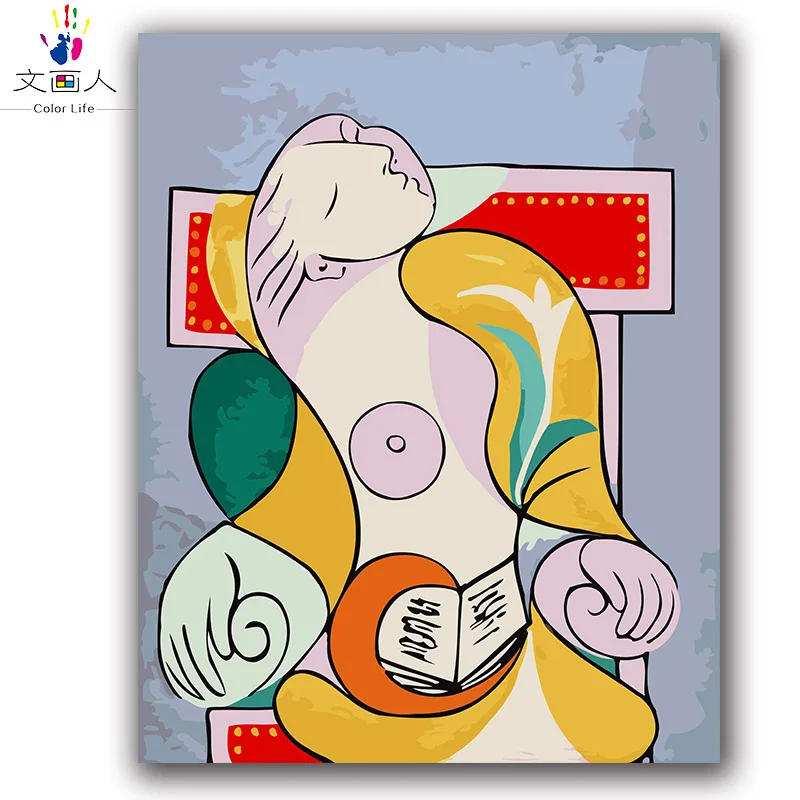 Picasso Woman holding book абстрактная картина по номерам с наборами на холсте Рисование Раскраска по номерам для декора спальни