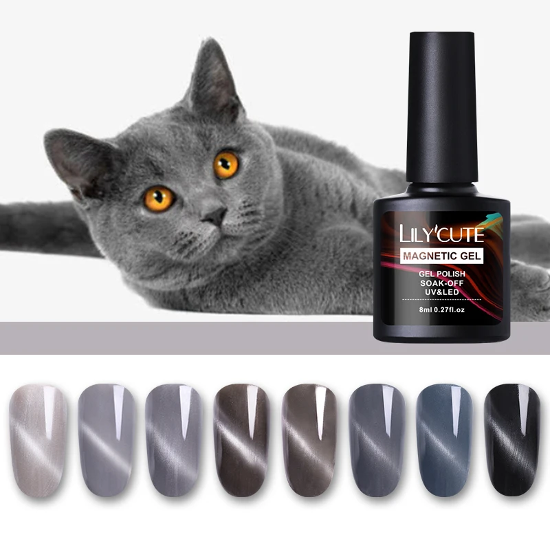 

LILYCUTE Smoky Cat Eye Gel Gray Gel Polish Sequins Varnish Magnetic Soak Off UV Nail Art Gel Polish