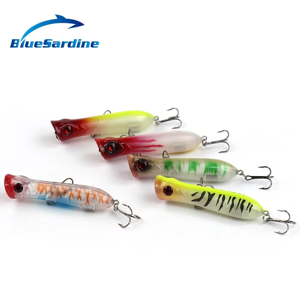BlueSardine 5PCS 11.7G 10CM Popper Fishing Lures Hard Bait Topwater Plastic Lures