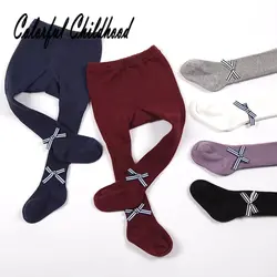 Новые осенние носки для девочек хлопок бантом в Вертикальную Полоску Ininfant колготки для новорожденных Детские теплые колготки Костюмы От 0