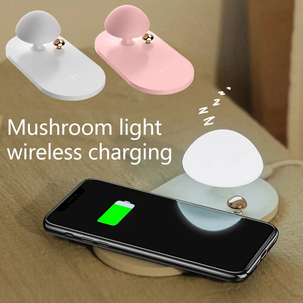 

10W QI Wireless Charger For iPhone XR 8 X XS MAX Mushroom Decoration Light Fast Charging For Samsung S10 S9 Phone Charger Desk