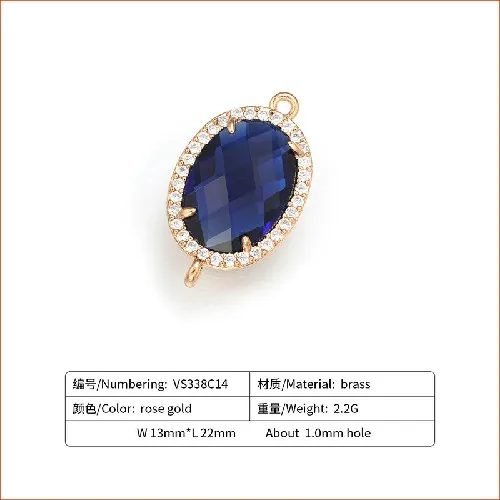 ZHUKOU 13x22 мм латунные овальные соединители с кубическим цирконием, аксессуары для ожерелья, изготовления ювелирных изделий, самодельные ювелирные изделия ручной работы VS338 - Цвет: dark blue