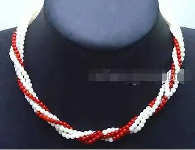 Shipping&gt&gt new hot SALE 2X 40&quot 3-4mm red &amp White Natural Round coral combination set necklaces-5873 | Украшения и