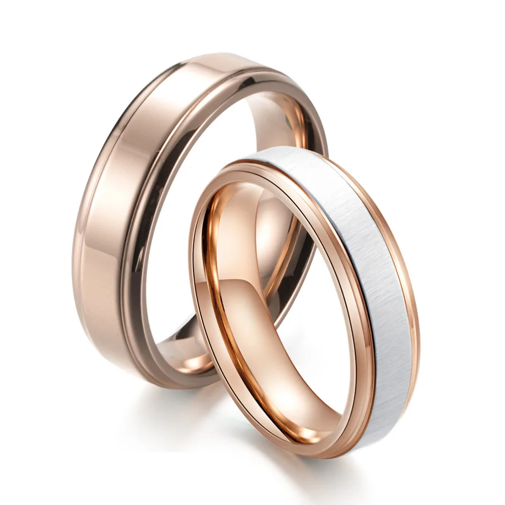Fashion Classic Wedding Ring for Women Men Rose Gold Color Titanium Couple Ring Engagement Alliance Promise Wedding Band Jewelry