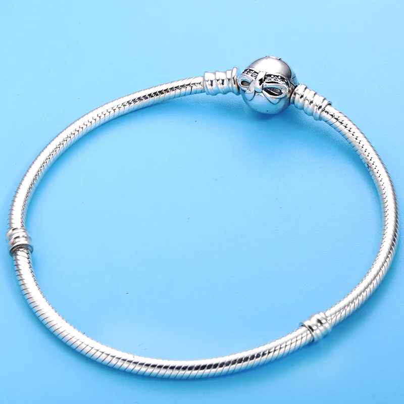 

Authentic 925 Sterling Silver Dainty Bow Clasp Crystal Snake Chain Pandora Bracelet Fit Women Bead Charm Diy Europe Jewelry