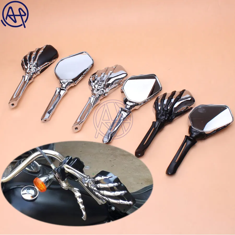 

For Harley Sportster Dyna Touring Softail Honda Yamaha Aluminum Skull Hand Mirrors Rearview Side Mirror Bolts 10mm 8mm 3colors