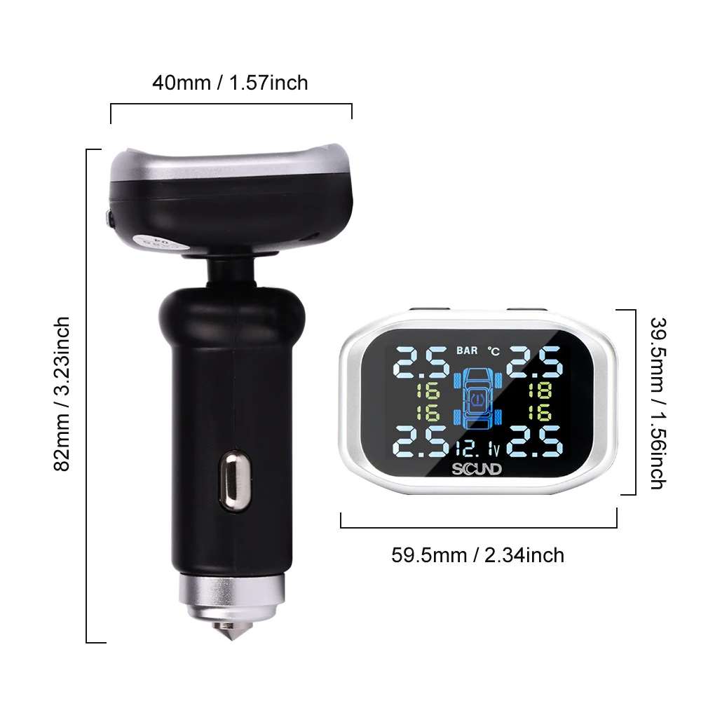 

TP720 Wireless Smart Car TPMS 12V Digital Tire Pressure Monitoring System Tyre Pressure Alarm 4 External Sensors LCD display