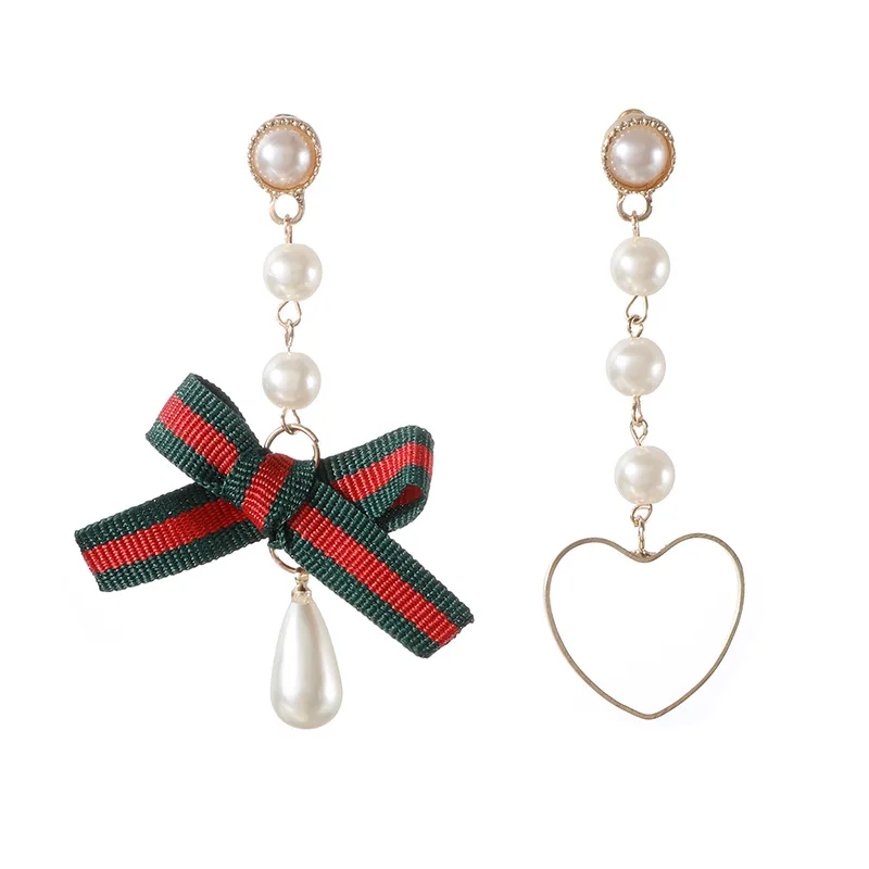 

Luxury Brand New Gold Heart Dangle Women's Earrings Anting Wanita Cute Bowknot Long Chain Pearl Statement Earring For Girls Gift