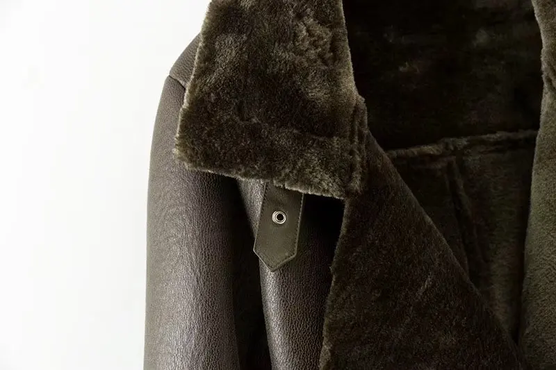 Fitaylor Hiver Faux Agneau Veste En Cuir Femmes Faux Cuir Agneaux Laine Col De Fourrure Veste En Daim Manteaux Femme Chaud Épais Survêtement - 6