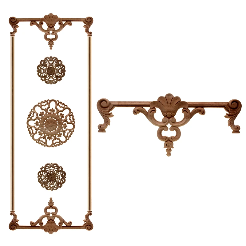 VZLX Vintage Unpainted Wood Carved Corner Onlay Applique