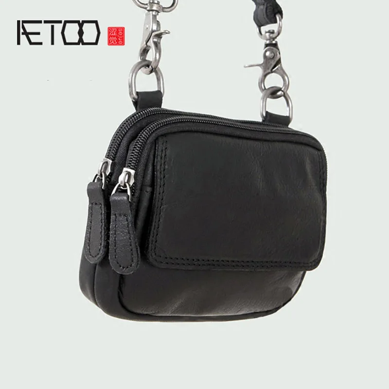 

AETOO Men's Leather horizontal multi-function waist bag wearing belt mobile phone bag oblique carry cow purse waistband