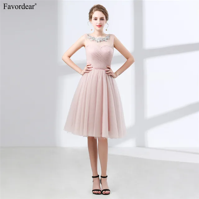 Simple Knee Length Pink Dresses