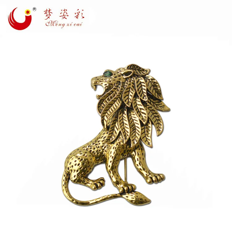 

MZC Turkish Jewelry Gold Lion Brooch For Mens Womens Engagement Brooches Metal Broaches Collar Pin Broche Vintage Bijoux Femme