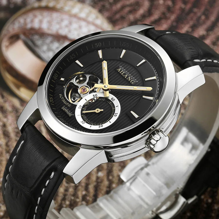 

Original AILANG Men Fashion Business Statement Watches Self Winding Auto Dress Wrist watch Real Leather 3 Hands Relojes NW3291