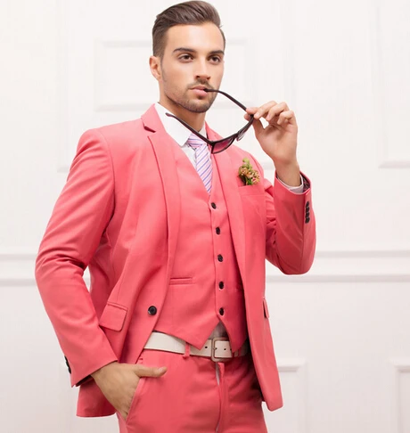Популярные Стиль One Button Жених Смокинги женихов Для мужчин свадебные костюмы для выпускного Жених (куртка + брюки + жилет)