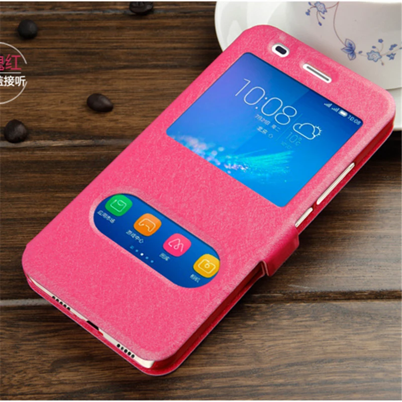 Роскошные Смарт Вид из Окна PU Leather Case For Huawei Y6 II Y6II 2 5A Ультра Тонкий Откидная | Отзывы и видеообзор -32798398197