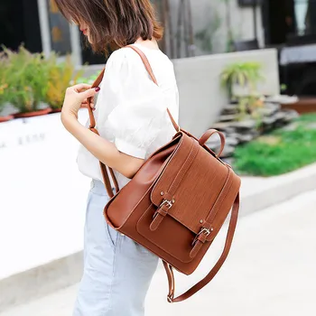 

OCARDIAN Fashion Women's Outdoor Simple Leather Backpack Shell Zipper Solid Color Student Preppy Style Backpack mochilas Jul11