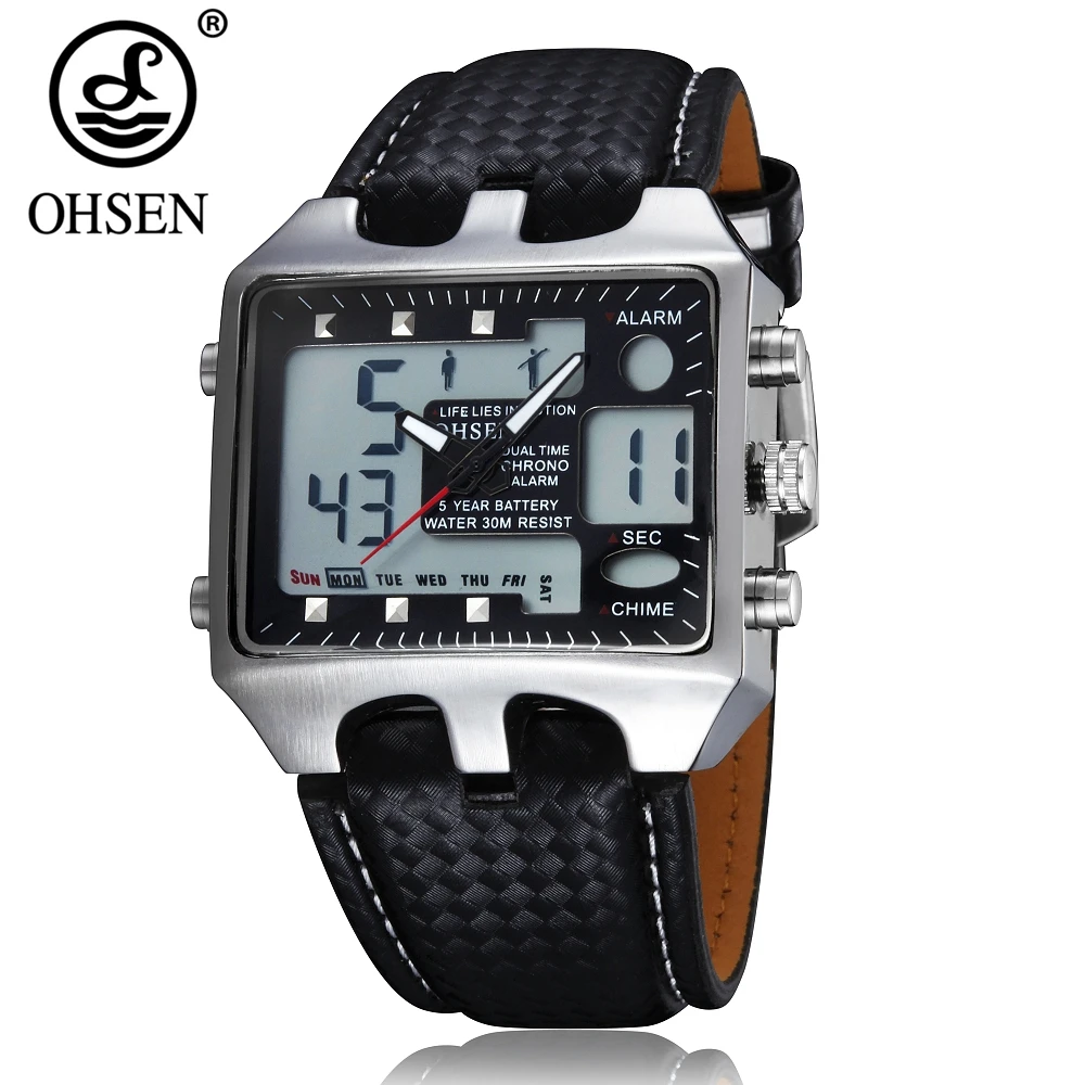 OHSEN Лидирующий бренд Модные кварцевые цифровые мужские часы водостойкие модные часы мужской ЖК-дисплей платье бизнес наручные часы Montre Homme