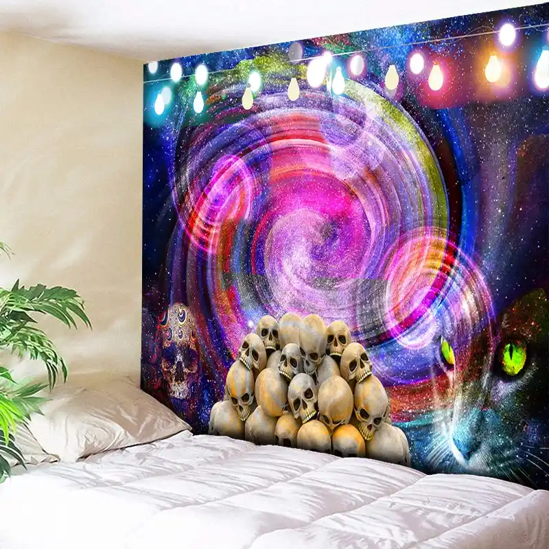 Sugar Skull Psychedelic Tapestry Rainbow Whirlwind Galaxy Wall Hanging Chic Lights Forest Wall Art Tapestries Hippie Home Decor