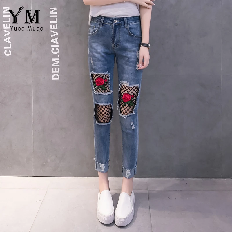 New Hole Ripped Jeans Women Fashion 