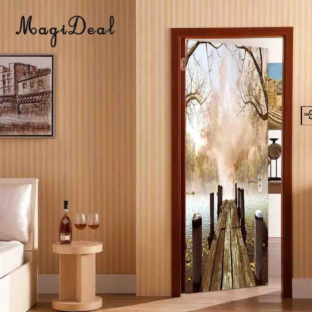 3D Door Wall Paper Murals Wall Stickers Scene for Home Art Decoration Self Adhesive Vinyl Waterproof Art Door Decals 77x200cm