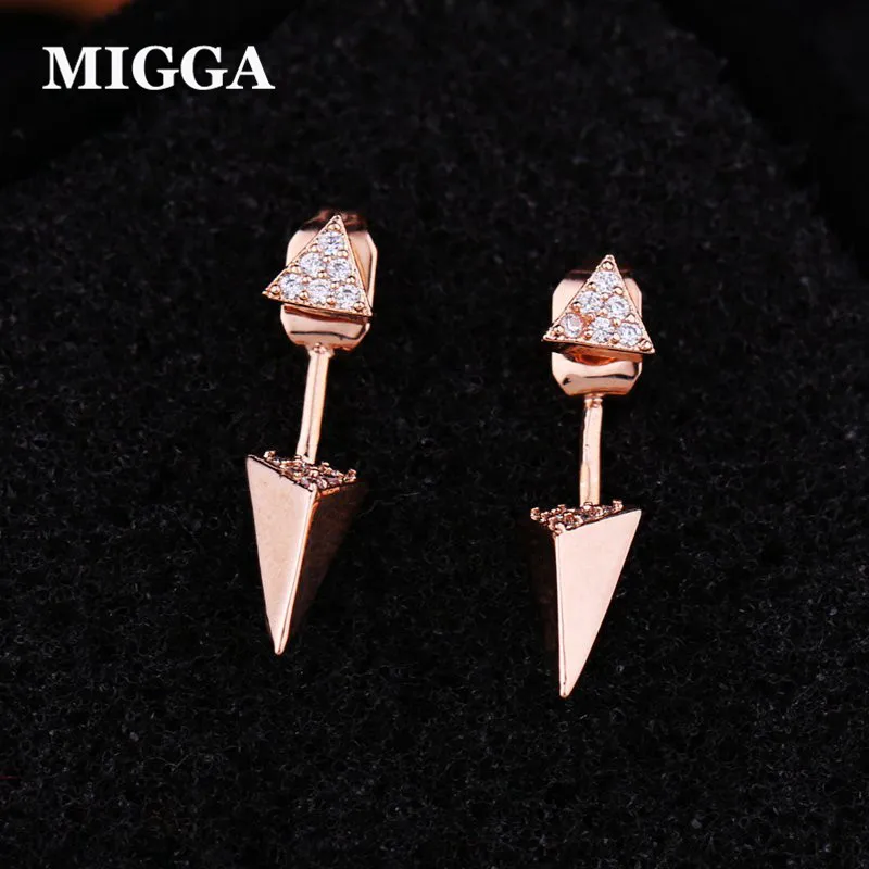 

MIGGA Punk Small Triangle Geometric Zirconia Stud Earrings Rose Gold Color CZ Crystal Brincos