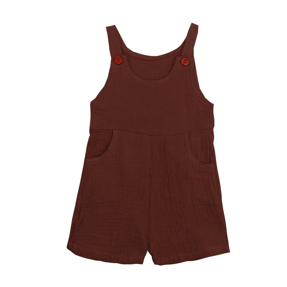 Летний хлопковый льняной комбинезон для новорожденных девочек, комбинезон, одежда без рукавов, повседневная одежда, комбинезон детский - Цвет: Красный