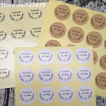 

160pcs 2.5cm 1 inch "Handmade with Love" Stickers Seals Scrapbook DIY Craft Labels Round Scrapbooking Paper Labels Seal Sticker