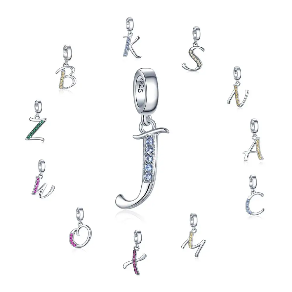 

JewelryPalace Letter A to Z Dangle Beads Charms Fit Bracelets Cubic Zirconia Charms 925 Sterling Silver Bangles Fashion Girls
