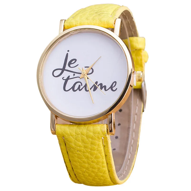 High Quality women fashion casual watch English Alphabet Pattern watch band leather Analog Quartz Wrist Watches clock M17 (6)