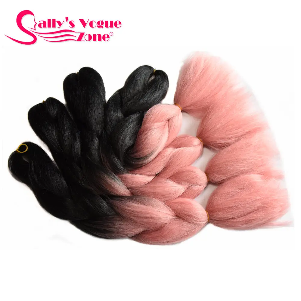 Sallyhair, 24 дюйма, Омбре, плетение волос, 2 тона, черный, бледно-розовый цвет, огромные косички, высокотемпературное волокно, синтетические волосы для наращивания - Цвет: 1B/30HL
