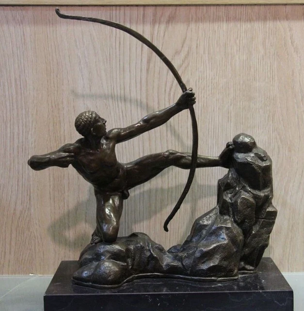 US $428.28 wholesale factory Western Figurine Bronze Copper Pull Archery Marble Base Statue Sculpture