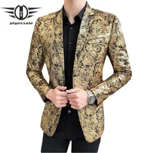 Plyesxale жаккардовый жакет для мужчин Slim Fit цветочный принт мужской пиджак, жакет плюс размер 5XL Costum Homme Mariage спортивные пиджаки для выпускного Q624