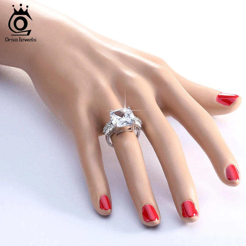 ORSA JEWELS 2019 Luxury Big Size 8 Ct Cushion Cut Cubic Zirconia Women Ring Lead&Nickel Free Silver Color Ring for Ladies OR100