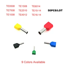 50/20 pces dupla virola de tubo de fio isolado terminais de friso te0508 teTE16-14 fio duplo elétrico terminales conector cabo 22-8awg