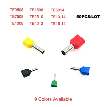 

50pcs Dual Wire Tube ferrule insulated crimp terminals TE0508~TE10-14 Electric double wiring terminales connector cable 22-8AWG