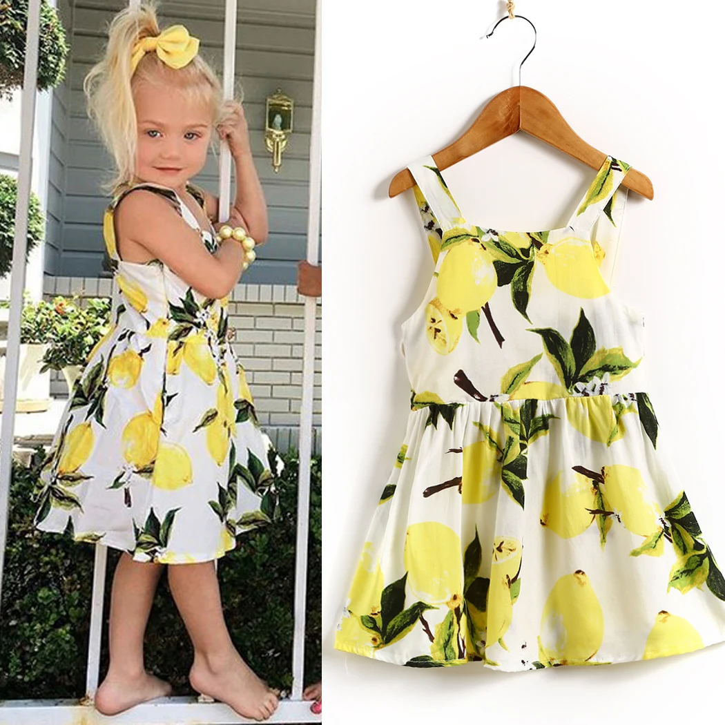 NewbornBabyGirlsDressSummerLemonPrintedSleevelessSundressDress