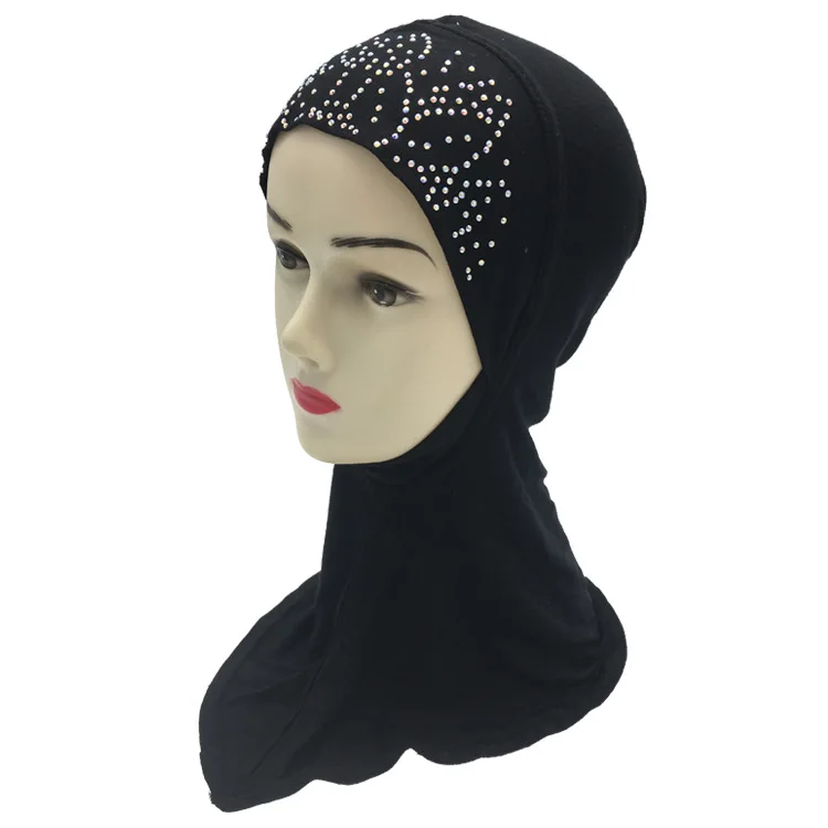 10 шт/партия хлопок Джерси мусульманские внутренние шапочки под хиджаб женские сверкающие стразы под шапки для шарфа обычный цвет 30X40 см