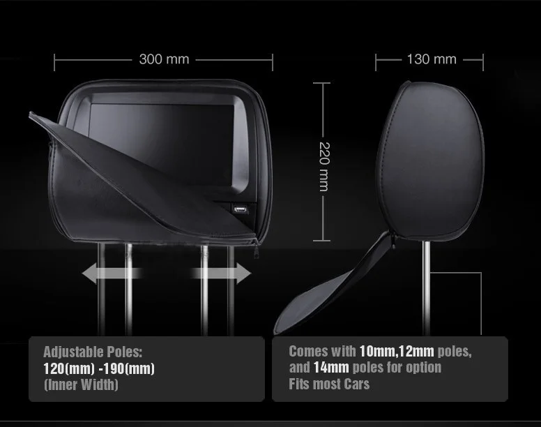 Clearance one pair 2X9 inch car headrest DVD player with zipper cover,USB/SD,32bit  Game,IR,FM,TV(optional),3 color 3