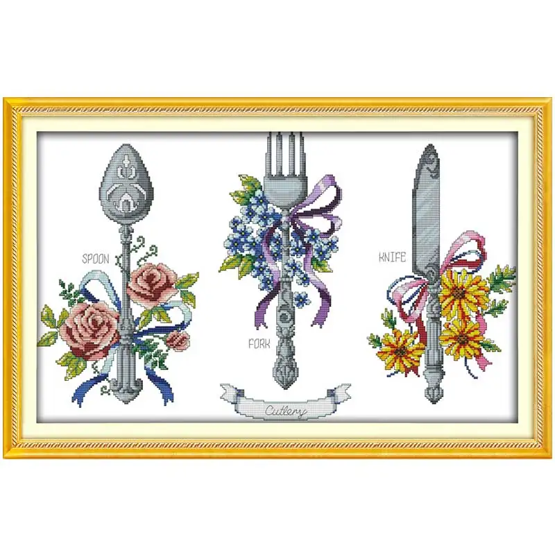 

Tableware (2) Patterns Counted Cross Stitch 11CT 14CT Cross Stitch Set Wholesale Cross-stitch Kit Embroidery Needlework